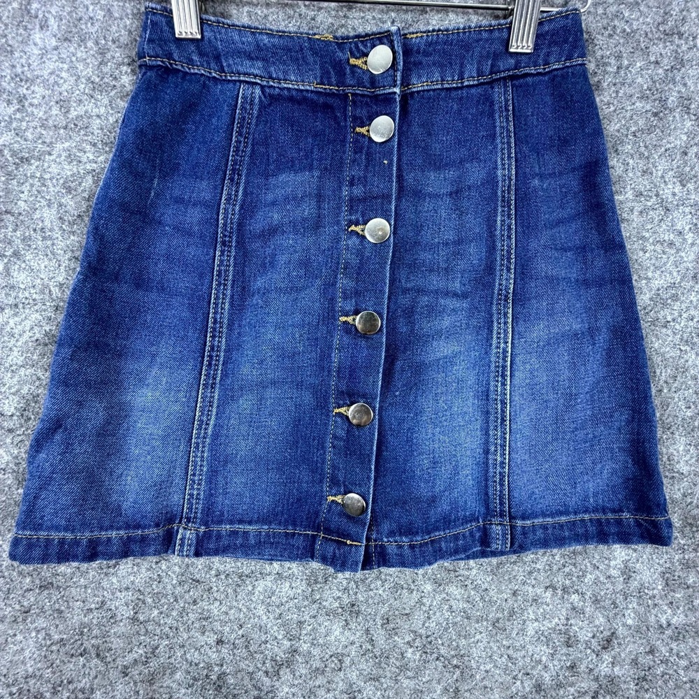 Divided H&M A-Line Jean Skirt Womens 2 Blue Denim Button Front Schoolgirl 90s